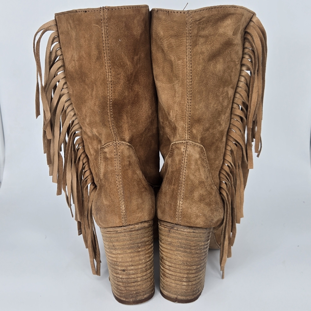 Free People Wild Rose Slouch Suede Boot Fringe Cognac Tan Brown Size 37 US 7 - Picture 6 of 10